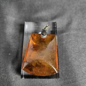 Russian 875 Silver Baltic Amber 1950s Large Faceted Trapezoid Pendant Natural